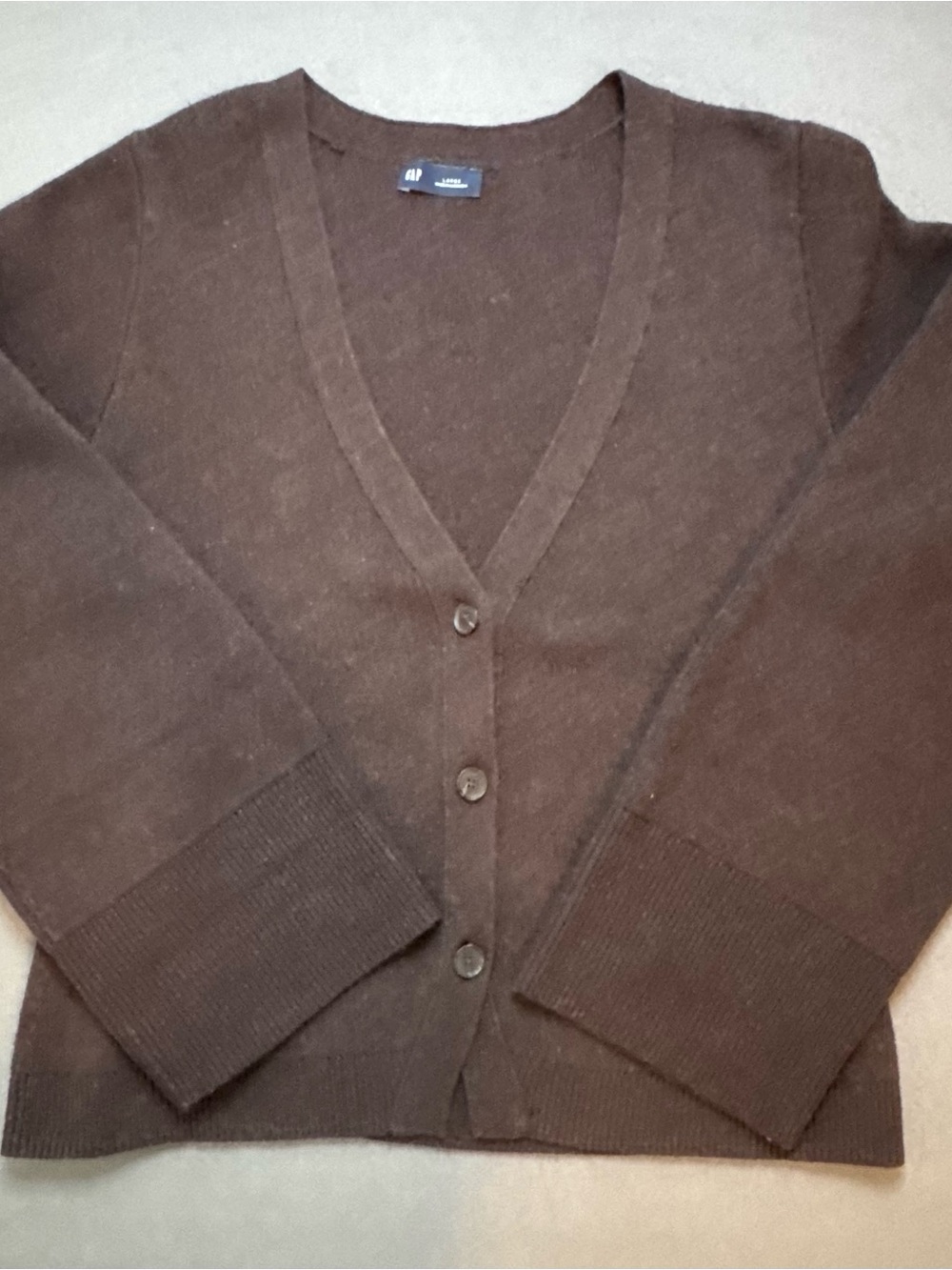 GAP Women's Chocolate Brown V-Neck Cardigan Sweater | Button Front | Size Large